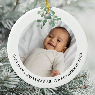 First Christmas As Grandparents Photo Mistletoe Ceramic Tree Decoration