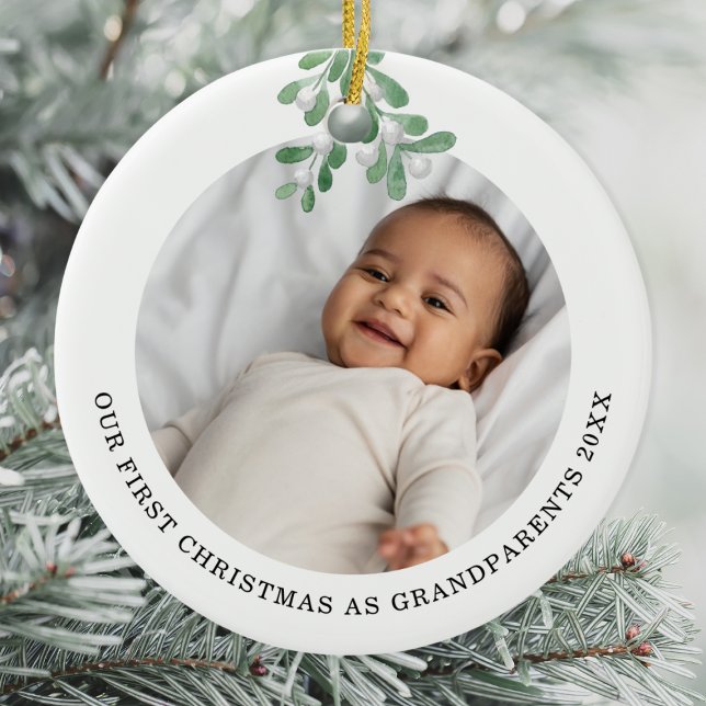 First Christmas As Grandparents Photo Mistletoe Ceramic Tree Decoration (Creator Uploaded)
