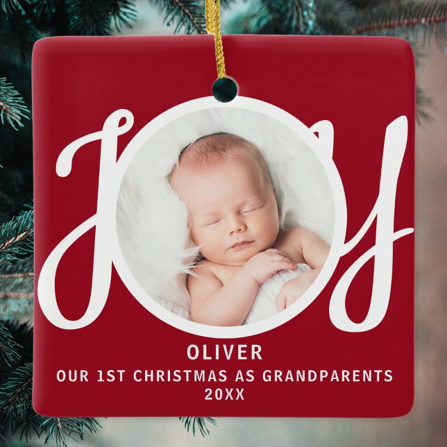 First Christmas As Grandparents Photo Red Keepsake Ceramic Ornament (Creator Uploaded)