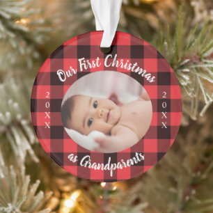 First Christmas as Grandparents Photo Red Plaid Ornament