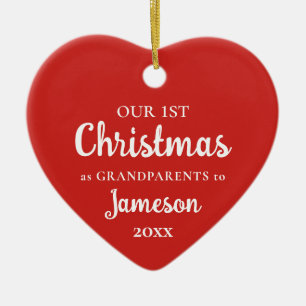 First Christmas as Grandparents Red Heart Photo Ceramic Tree Decoration
