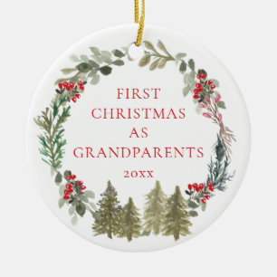 First Christmas as Grandparents Wreath Photo Ceramic Tree Decoration