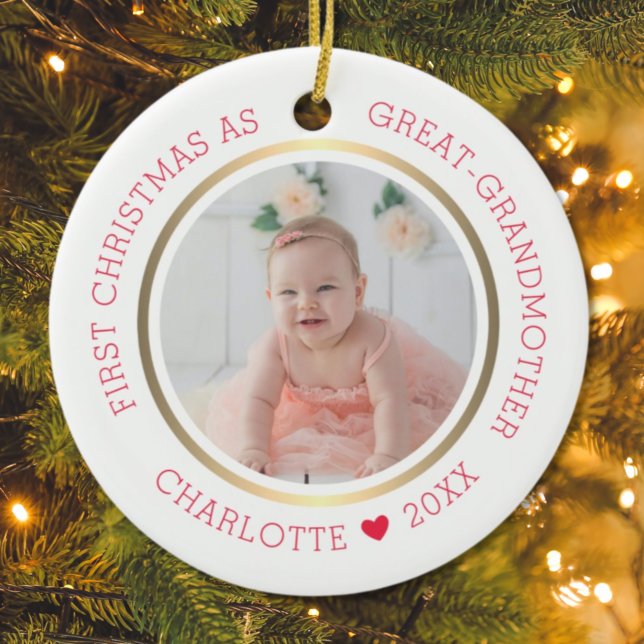 First Christmas As Great Grandmother Modern Photo Ceramic Tree Decoration (Creator Uploaded)