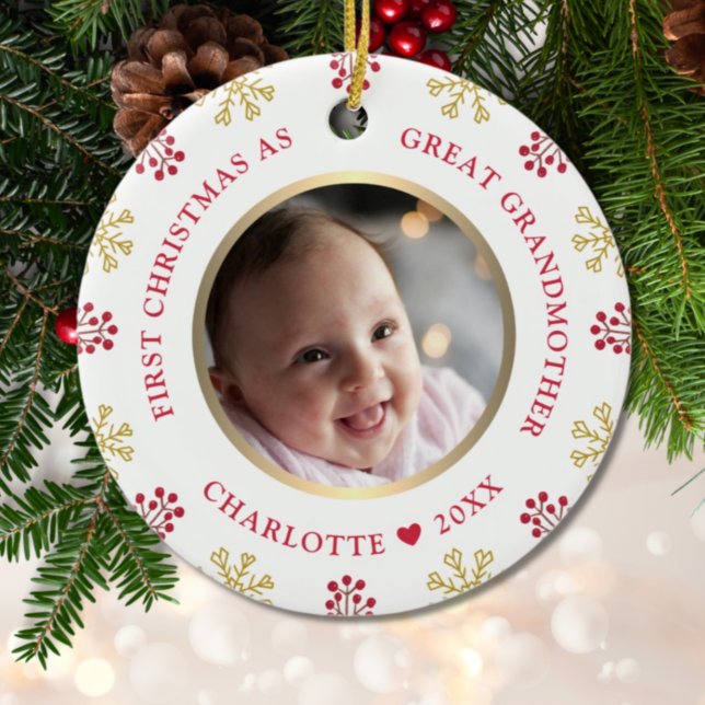 First Christmas As Great Grandmother Photo Ceramic Tree Decoration (Creator Uploaded)