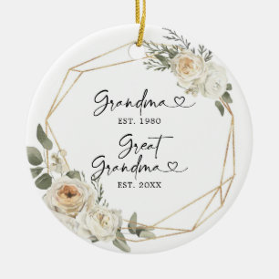 First Christmas as Great Grandmother White Floral Ceramic Tree Decoration