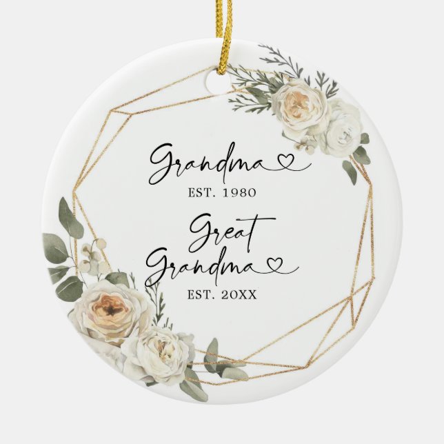 First Christmas as Great Grandmother White Floral Ceramic Tree Decoration (Front)