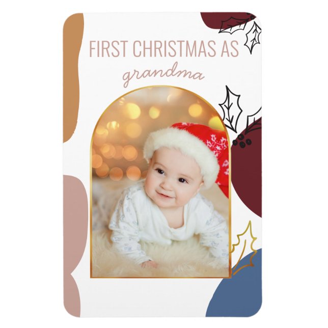 First Christmas as | Holly Shapes Gold Arch Photo Magnet (Vertical)