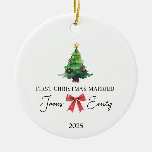 First Christmas As Married Ornament, Wedding Gift Ceramic Tree Decoration (Front)