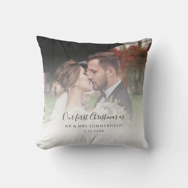 First Christmas As Married Wedding Photo Custom Cushion (Front)