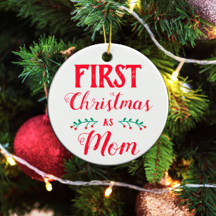 First Christmas as Mom white with photo Ceramic Tree Decoration