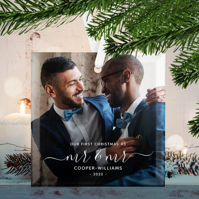 First Christmas as Mr and Mr LGBTQ Keepsake Glass Tree Decoration (Creator Uploaded)