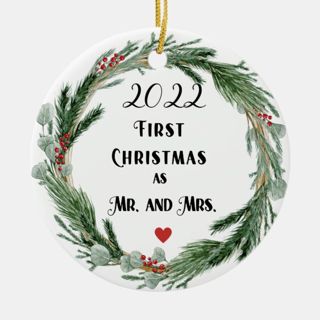 First Christmas As Mr and Mrs  Ceramic Tree Decoration (Front)