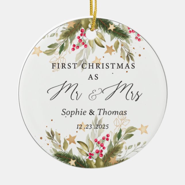 First Christmas As Mr. and Mrs Ceramic Tree Decoration (Front)