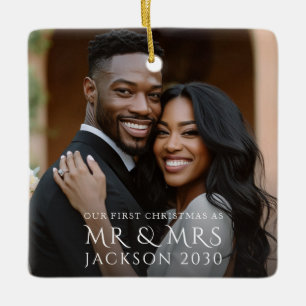 First Christmas As Mr And Mrs Couple Photo Ceramic Ornament