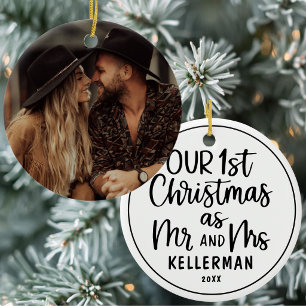 First Christmas As Mr And Mrs Custom Name Photo Ceramic Tree Decoration