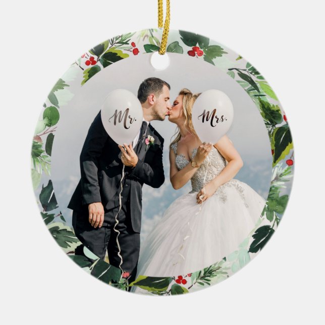 First Christmas as Mr and Mrs Custom Photo Ceramic Tree Decoration (Front)