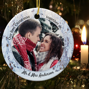 First Christmas as Mr and Mrs Holiday Photo Ceramic Tree Decoration