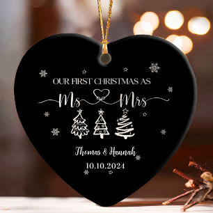 First Christmas as Mr and Mrs Modern Wedding Date Ornament