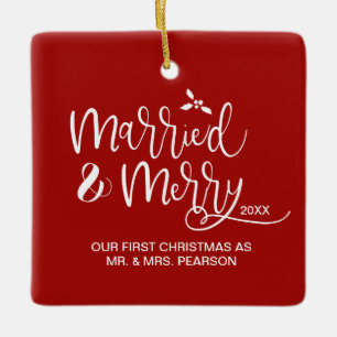 First Christmas as Mr.and Mrs Newlywed Photo Red Ceramic Ornament
