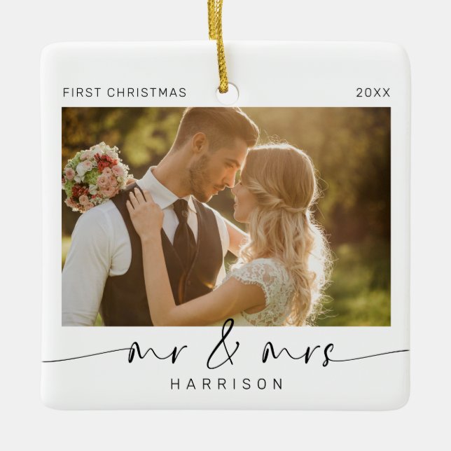 First Christmas as Mr and Mrs Newlyweds Keepsake  Ceramic Ornament (Front)