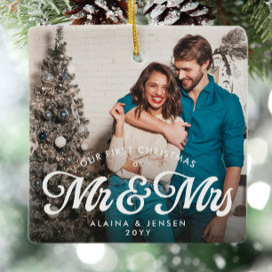 First Christmas as Mr and Mrs one photo Ceramic Ornament