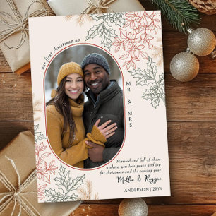 First Christmas as Mr and Mrs Oval Photo Holiday Card