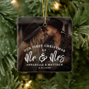 First Christmas As Mr And Mrs Photo Ceramic Ornament