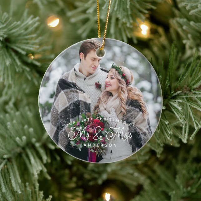 First Christmas As Mr and Mrs Photo Ceramic Tree Decoration (Tree)