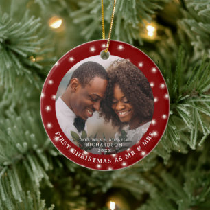 FIRST CHRISTMAS AS MR AND MRS Photo Fairy Lights Ceramic Tree Decoration