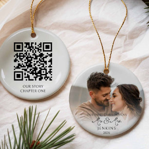 First Christmas as Mr and Mrs QR Code Photo Ceramic Tree Decoration