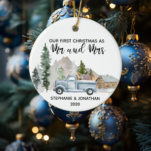 First Christmas as mr and Mrs Truck Rustic Ceramic Tree Decoration