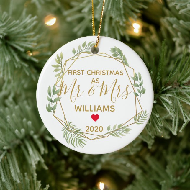first Christmas as mr and mrs wedding photo Ceramic Tree Decoration (Tree)