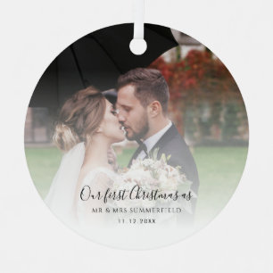 First Christmas as Mr and Mrs Wedding Photo Metal Tree Decoration