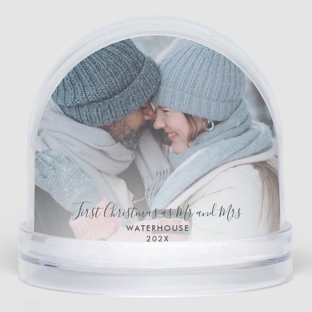 First Christmas as Mr and Mrs Winter Photos Custom Snowglobe (Front)