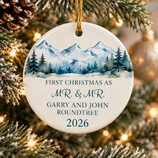 First Christmas as Mr. & Mr. Personalised Mountain Ceramic Tree Decoration