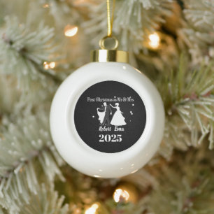 First Christmas As Mr & Mrs 2025 Personalised Ceramic Ball Christmas Ornament