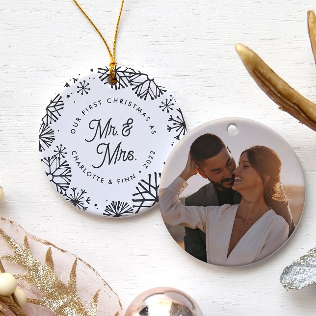 First Christmas As Mr. & Mrs. | Back Photo Ceramic Tree Decoration (Creator Uploaded)