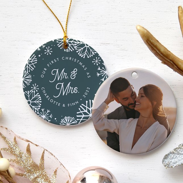 First Christmas As Mr. & Mrs. | Back Photo Ceramic Tree Decoration (Creator Uploaded)