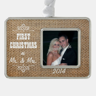 First Christmas as Mr. & Mrs. Burlap Silver Plated Framed Ornament