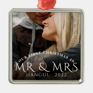 First Christmas As Mr Mrs Couple Photo Metal Tree Decoration