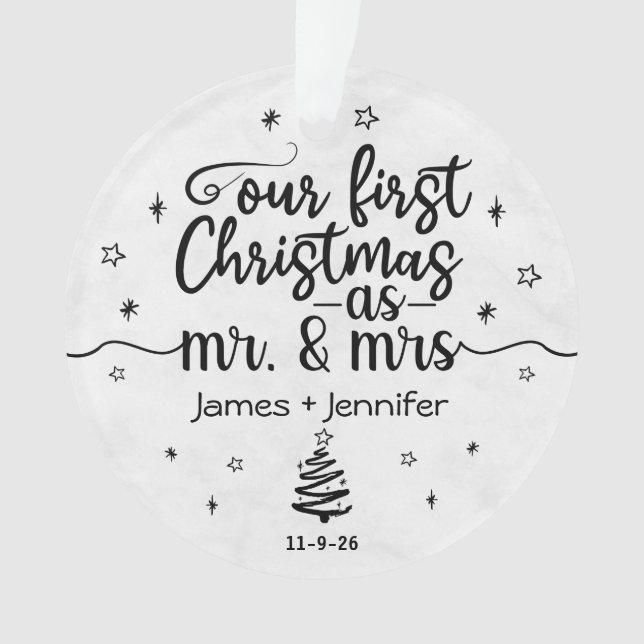 First Christmas as Mr & Mrs Custom Photo & Name Ornament (Front)