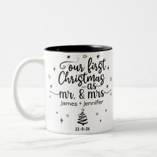 First Christmas as Mr & Mrs Custom Photo & Name Two-Tone Coffee Mug