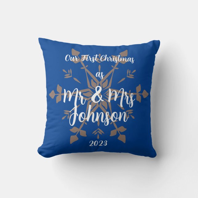 First Christmas as Mr & Mrs editable names & date  Cushion (Front)