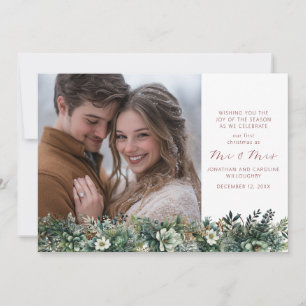 First Christmas as Mr. & Mrs. Elegant Greenery Holiday Card