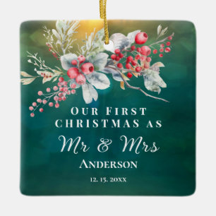 First Christmas as Mr & Mrs Inspirational Wedding Ceramic Ornament