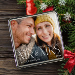 First Christmas As Mr & Mrs Modern Couple Photo Metal Tree Decoration<br><div class="desc">Minimal and modern couple's photo first Christmas as Mr. & Mrs. photo ornament. Simple and modern design with a full photo design. Customize with your special photo, year, and name. "Mr & Mrs" photo overlay in an elegant typography. Perfect keepsake ornament with couples celebrating their marriage and first Christmas as...</div>