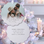 First Christmas as Mr Mrs Photo Overlay Script Tree Decoration Card<br><div class="desc">First Christmas as Mr Mrs Photo Overlay Script Ornament. Your first married Christmas is very special, and this handy all-in-one ornament and card, has your photo and first Christmas as Mr & Mrs in an informal set script on the front, and your message and names on the back, ready for...</div>
