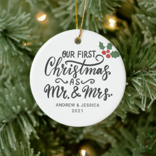 First Christmas as Mr. & Mrs. - Script Wedding Ceramic Tree Decoration