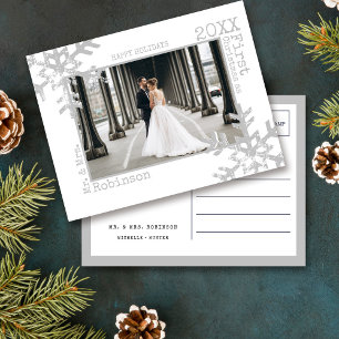 First Christmas as Mr & Mrs Snowflake Photo Holiday Postcard