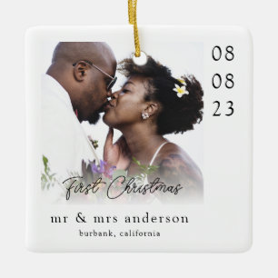 First Christmas as Mr & Mrs Wedding Photo  Ceramic Ornament